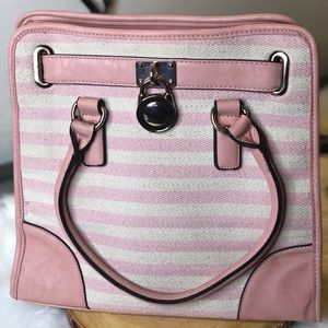 Light pink and white tote handbag